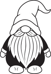 Christmas Gnome Silhouette in Black | Cute Holiday Illustration Vector Format