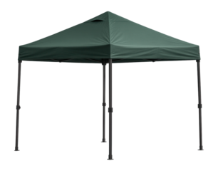 Weather-resistant foldable pavilion with a peaked roof, great for use at a community fair to provide a central gathering spot.