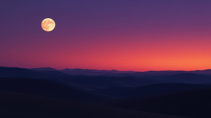Stunning full moon rise over majestic mountains nature photography evening sky serene landscape wide angle view
