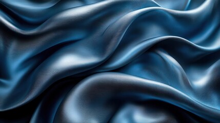 Obraz premium Close-up of deep blue silk fabric with flowing, wavy folds