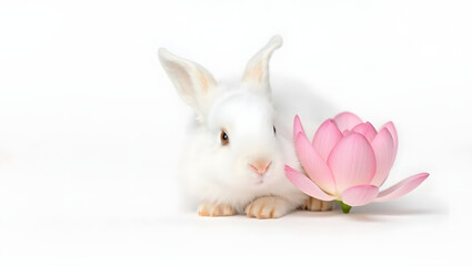Obraz premium Rabbit with Lotus Flower