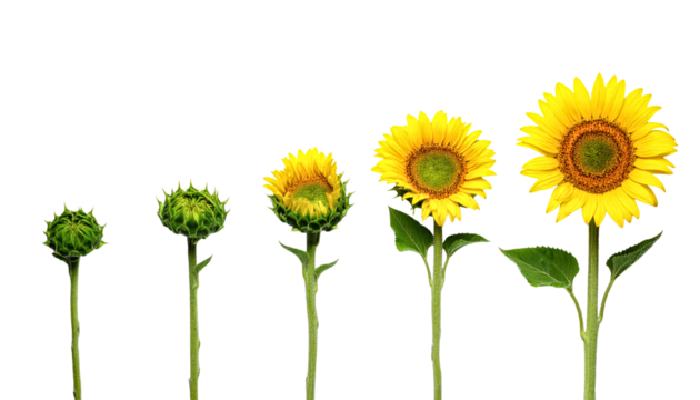 Sunflower growth stages sunflower blossom sunflower development cycle on transparent background - Powered by Adobe