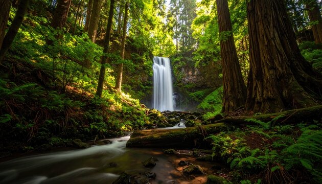 Lush waterfall cascading down into a forest