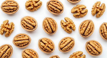 Walnut Abundance: A Delightful Pattern of Shelled and Whole Nuts