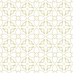 Elegant Gold Floral Repeat Seamless Ornament for Decorative Projects. Seamless pattern elegant petal motifs and ornate leaf shapes in symmetrical golden olive grid lotus background tile.