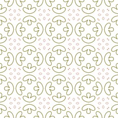 Floral Ornamentation Repeating Artistic Motif for Decorative Applications. Minimal seamless pattern soft green petal outlines geometric motif background.