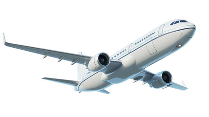 3D Commercial Airplane Flying Isolated on White Background