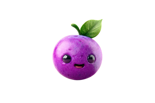 Cute purple plum character with a happy face isolated on transparent background