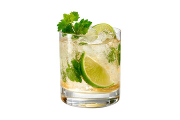 Refreshing mojito cocktail with lime and mint isolated on transparent background