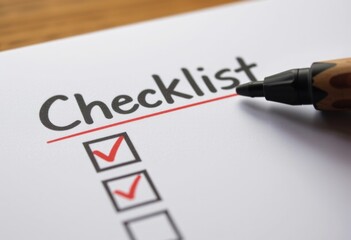 Obraz premium Checklist with red check marks and pen