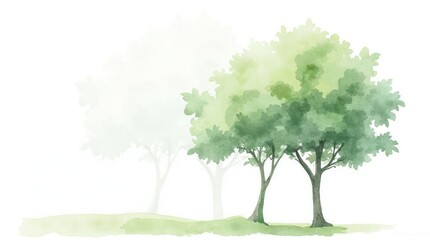 Gentle, light green trees in a soft watercolor style.