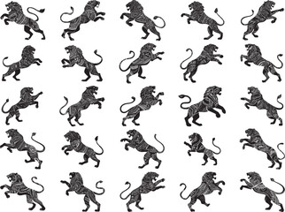 Fototapeta premium Boho Lion Jumping Stencil