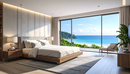Modern Coastal Bedroom with Ocean View