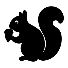Obraz premium Silhouette of a cute squirrel holding an acorn against a white background