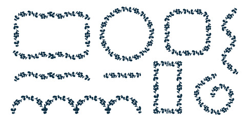 Multiple decorative leaf patterns are presented in different shapes such as circles, rectangles, and curves, ideal for crafting, design, or decoration projects.