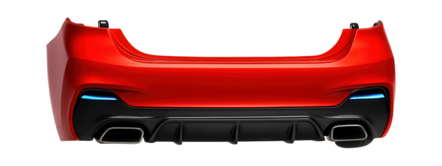 Rear bumper in bright red with a contoured design for sporty models