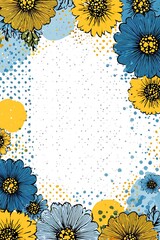 Colorful blue and yellow abstract background with geometric shapes, bright cheerful palette, white space center, playful fun vector design.