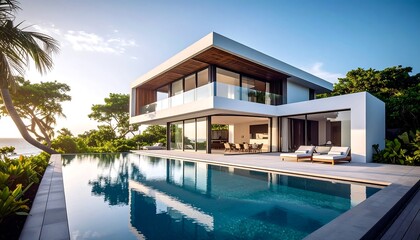 Modern beachfront house with a pool