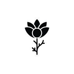 Minimalistic Black Flower Stem Design with Petals on Transparent Background