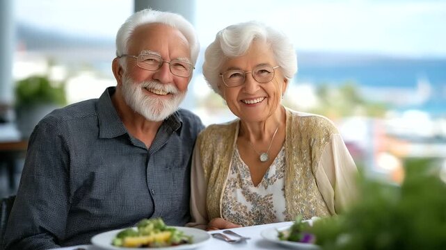 A relaxing couple enjoying a meal on a sunny balcony