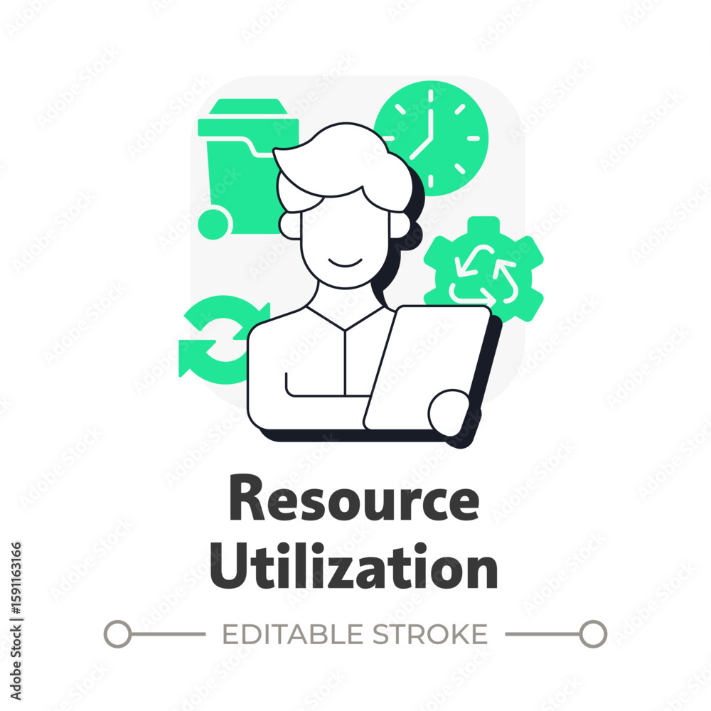 Poster resource utilization flat outline concept icon. strategic efficient usage of resources. benefit of c