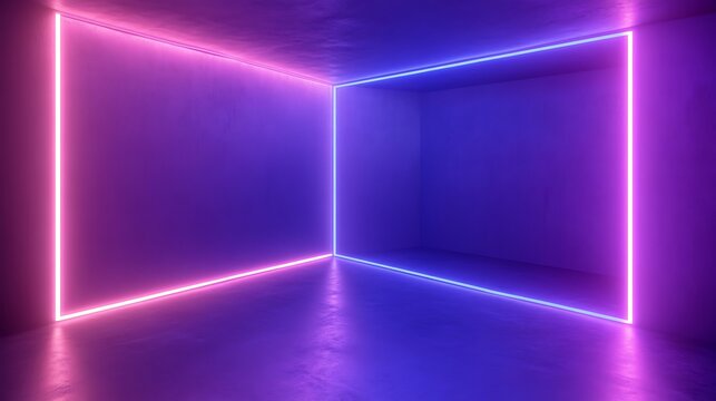Neon glow, empty room, vibrant colors