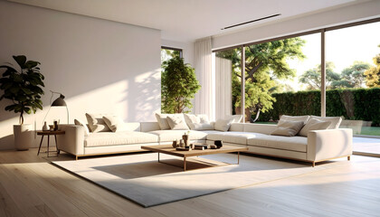 Modern Minimalist Living Room Interior Design with Sunlight