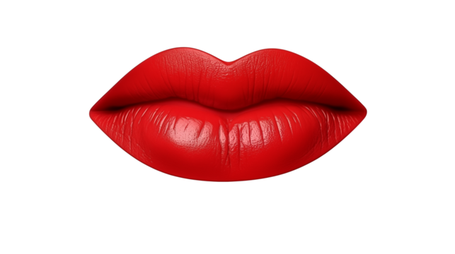 Beautiful red lips with glossy lipstick isolated on transparent background  create a vibrant, striking effect.