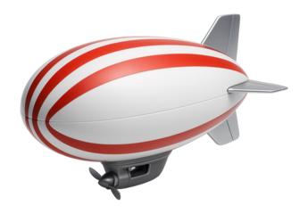Low-altitude blimp with a compact shape and white with red stripes