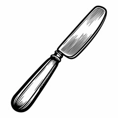 Fototapeta premium Engraved monochrome vector of a butter spreader with rounded blade, symbolizing traditional kitchen utensil, table cutlery, and food preparation tool 
