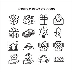 Bonus and Reward Icon Pack – Line Style Financial Symbols

