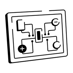 A hand drawn style icon depicting electric circuit

