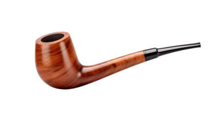 Elegant wooden tobacco pipe displayed isolated on transparent background, evoking tradition.