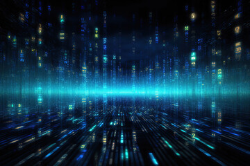 Abstract binary system design with blue tones and dark aesthetics