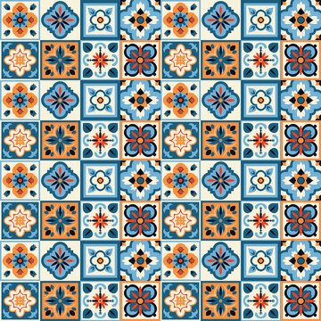 Colorful talavera pattern creating seamless ceramic tile design