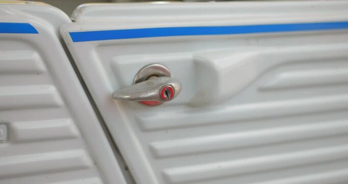 Vintage Citroen Mehari Car Door Handle In Bordeaux, France. - closeup shot