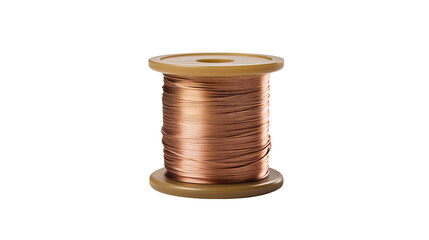 Spool of copper wire, gleaming isolated on transparent background showcasing industry and connection.