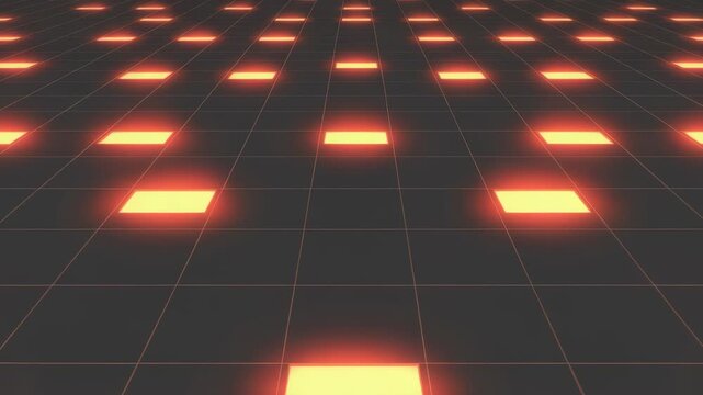 Steady Pan Over Grid of Dark Tiles with Orange Squares