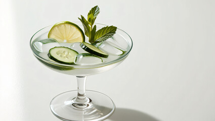 Elegant Gin and Tonic with Cucumber, Lime, and Mint