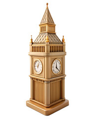 Golden Big Ben Tower 3D Icon on Transparent Background..