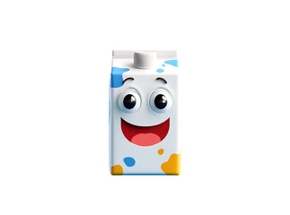 Obraz premium Happy cartoon milk carton smiling big friendly beverage, Isolated On White, Transparent Background, Png