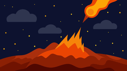 Fototapeta premium Starry night nature landscape with mountain silhouettes under a blue moonlit sky illustration