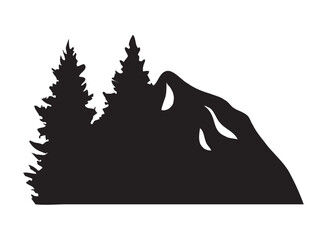 Pine Forest and Mountain Range Silhouette Vector Landscape