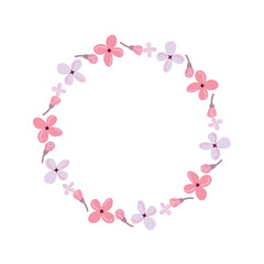 Delicate floral wreath in pastel tones. Perfect for wedding invitations, cards, and romantic designs. Soft spring mood in minimalist flat style.