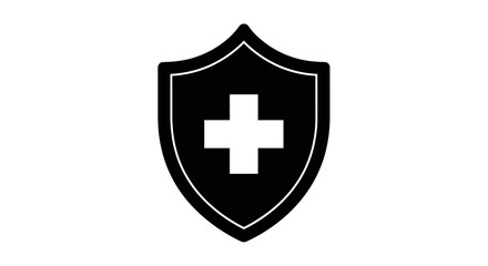 A black medical shield with a white cross symbolizes health protection and safety, ideal for healthcare or security related designs.