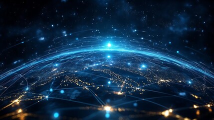 Global Network Connectivity and Communications Shining Over Earth in Space