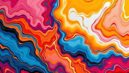 an abstract pattern that resembles wavy lines and shapes in a vibrant mix of colors. this pattern dominates the scene, creating a sense of movement and energy