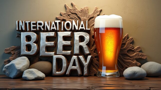 Celebrate international beer day global festivity drinks rustic setting close-up enjoyment of craft beer - Powered by Adobe