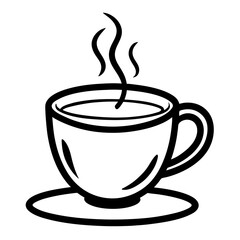Hot cup of tea line art on white background