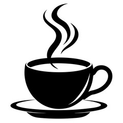 cup of hot tea silhouette on white background